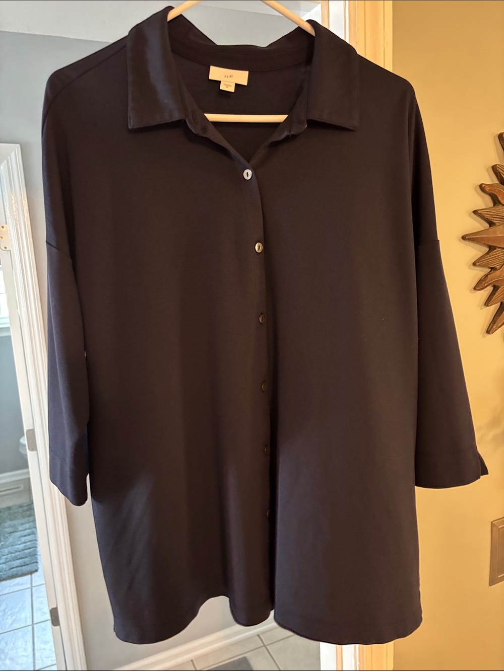 J. Jill Navy Short-Sleeve Button-Down Shirt